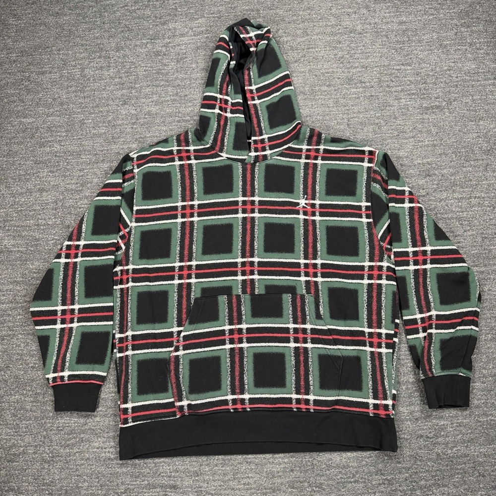 Jordan Essentials Plaid Holiday Fleece Pullover Hoodie Men 2XL XXL FV7458-010